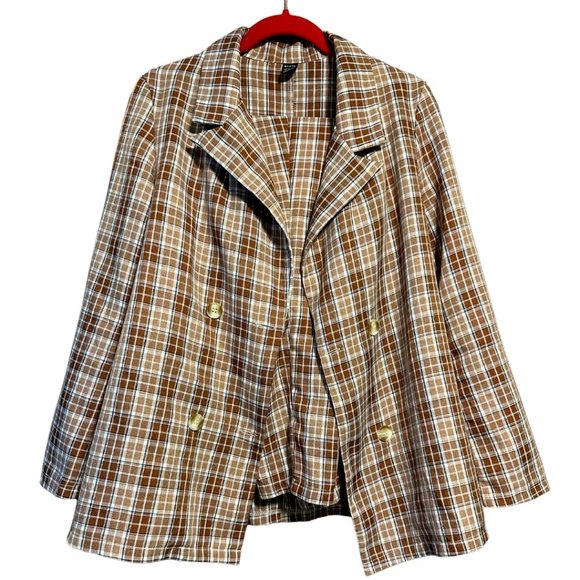 SHEIN Pants - SHEIN Brown and Beige Plaid Two-Piece Suit, Size M Straight leg pants